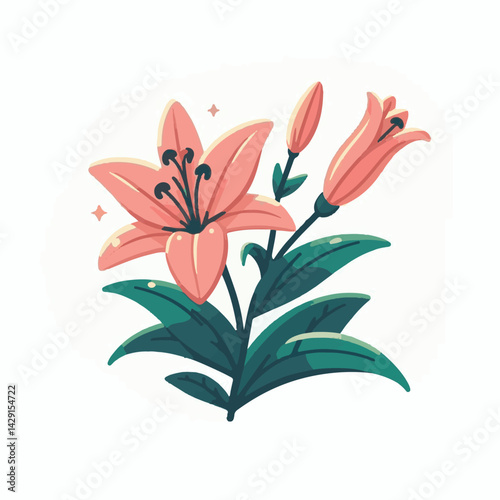 floral, lily, flower, nature, blossom, plant, white, background, spring, flora, bouquet, isolated, botanical, decoration, summer, botany, leaf, bloom, beautiful, green, closeup, petal, illustration, g
