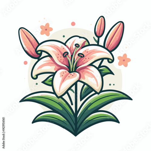 floral, lily, flower, nature, blossom, plant, white, background, spring, flora, bouquet, isolated, botanical, decoration, summer, botany, leaf, bloom, beautiful, green, closeup, petal, illustration, g