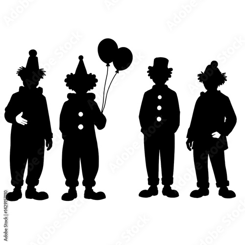 Set of Clown Silhouettes Vector Illustration