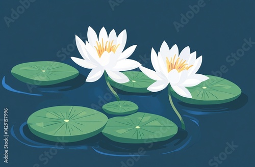 Pink and white lotus blossoms or water lily flowers blooming on pond