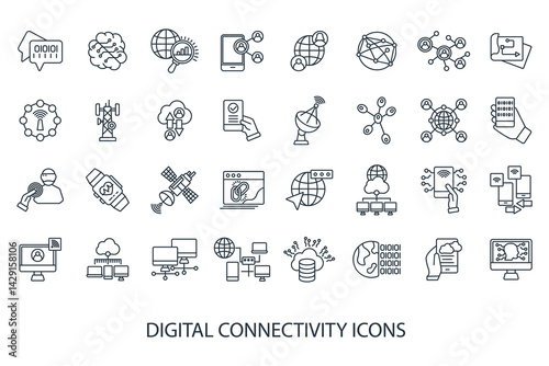 digital connectivity icons set isolated on White Background Flat style design
