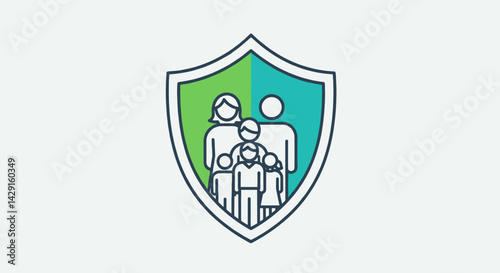 Family with Shield – Social Protection Icon