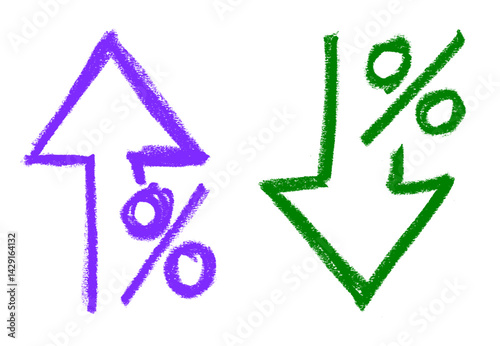Percent  Growth Decline Crayon Chalk Drawing Vector Set