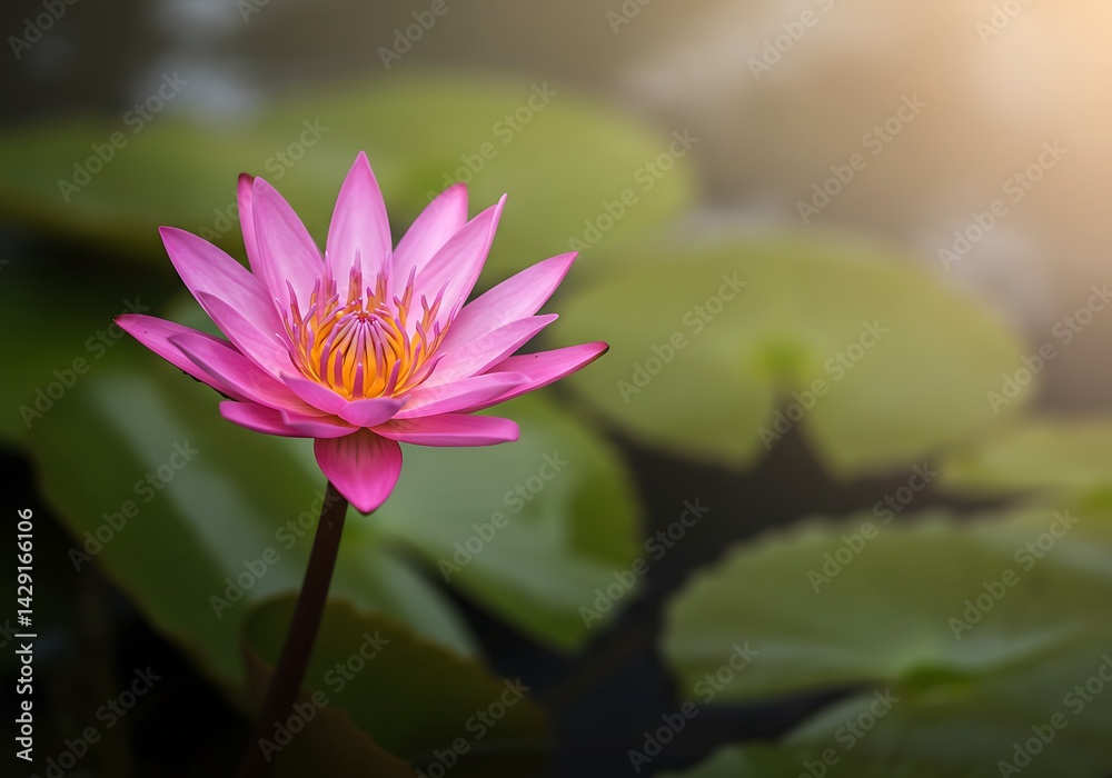 Obraz premium Serene Pink Water Lily in a Calm Pond A Stunning Botanical Image