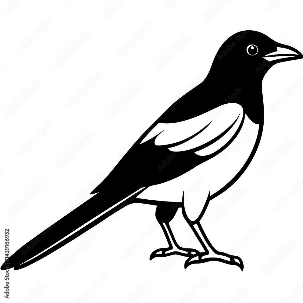 One-Line Magpie Vector Sketch One-Line Magpie Vector Sketch