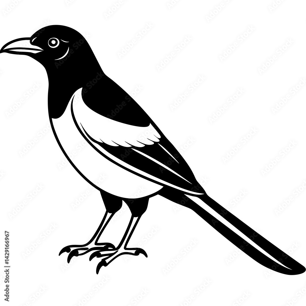 Obraz premium One-Line Magpie Vector Sketch