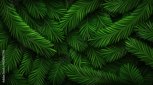 Lush Green Palm Fronds Background Texture