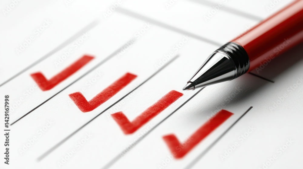 Checklist with red checkmarks beside completed tasks Checklist with red checkmarks beside completed tasks