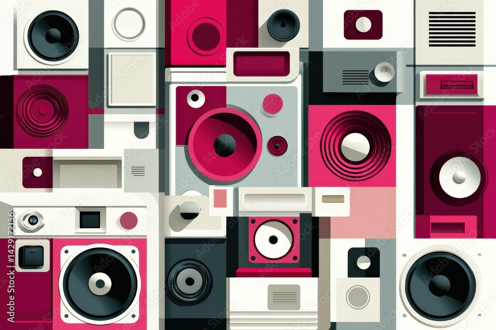 Obraz premium Abstract Sound Wave Composition with Colorful Speaker Designs