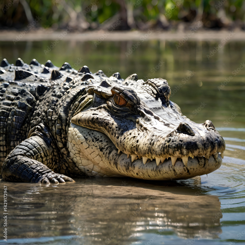 Obraz premium Dominant Saltwater Crocodile Waiting in Its Natural Habitat