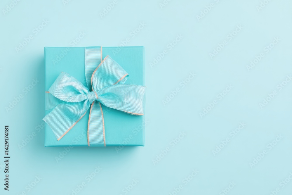 minimalistic photo of single brightly-wrapped gift with bow on light pastel background minimalistic photo of single brightly-wrapped gift with bow on light pastel background