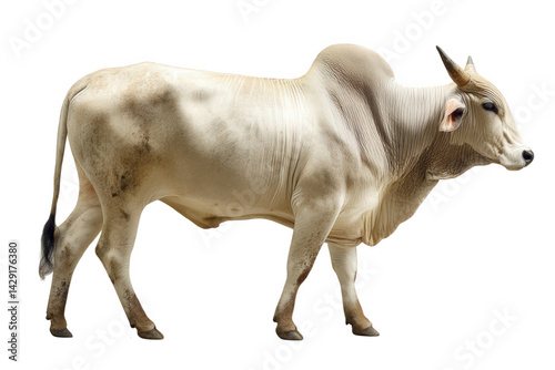 A white zebu bull profile isolated over png transparent background	
