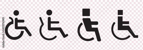 icon wheelchair black outline for web site design and mobile dark mode apps Vector illustration on a white background.