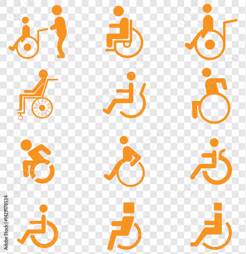 Disabled handicap icons set, vector illustration on transparent background.. 