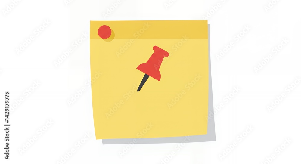 Yellow Sticky Note Pinned with Red Thumbtack Reminder Yellow Sticky Note Pinned with Red Thumbtack Reminder