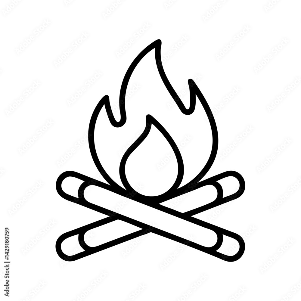 Illustration of campfire bonfire flame fire wood logs burning heat warmth outdoor adventure icon symbol Illustration of campfire bonfire flame fire wood logs burning heat warmth outdoor adventure icon symbol
