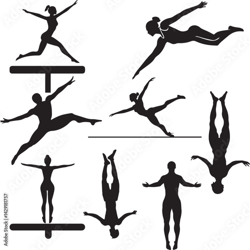 Gymnast on Balance beam silhouette vector