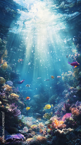 Dreamy underwater scene with light rays