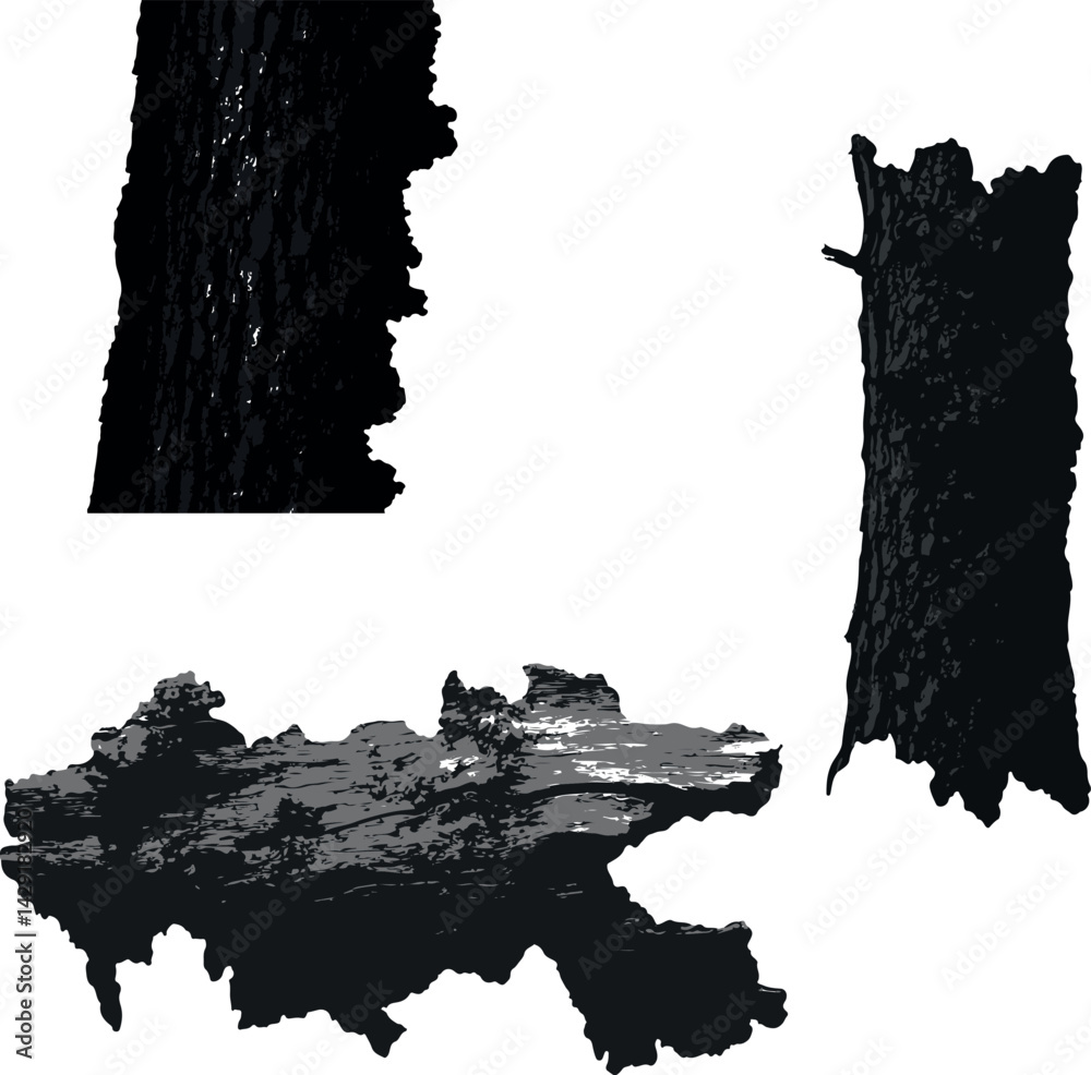 Tree bark with texture flat black silhouette vector