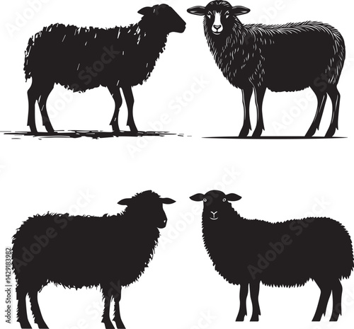 Sheep standing still flat black silhouette vector