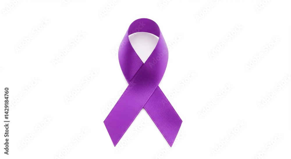 Isolated purple ribbon on a white background symbolizing awareness and support for a Isolated purple ribbon on a white background symbolizing awareness and support for a