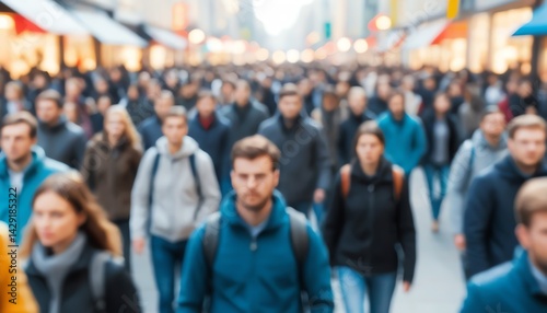 Wallpaper Mural Blurry Crowd of People Walking City Street Urban Anonymous Commute Torontodigital.ca