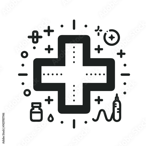 Medical symbols and icons in a minimalist style  