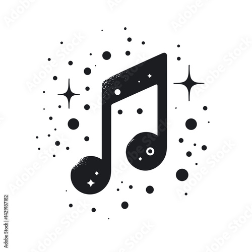 Musical note design with stars and circles in black style  