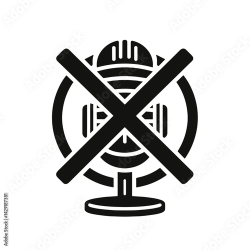 Microphone symbol with prohibition sign in black and white  