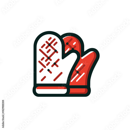 Red and white oven mitts in a cozy design for kitchen use and holiday cooking on a transparent background