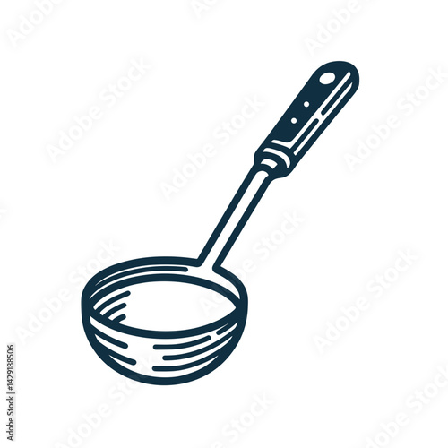 Ladle illustration in simple style, black and white, kitchen tool  on a transparent background