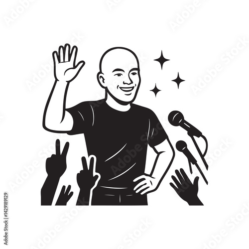 famous bald man and many interviews