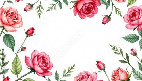 Delicate watercolor roses & leaves, repeating pattern , illustration, garden