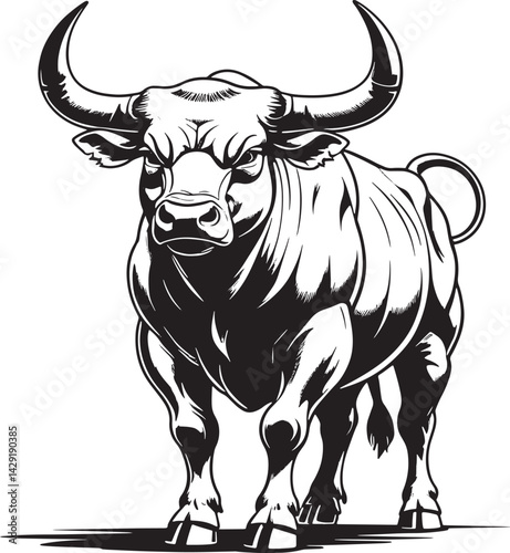 "Black and White Cow Sketch with Fine Line Work"