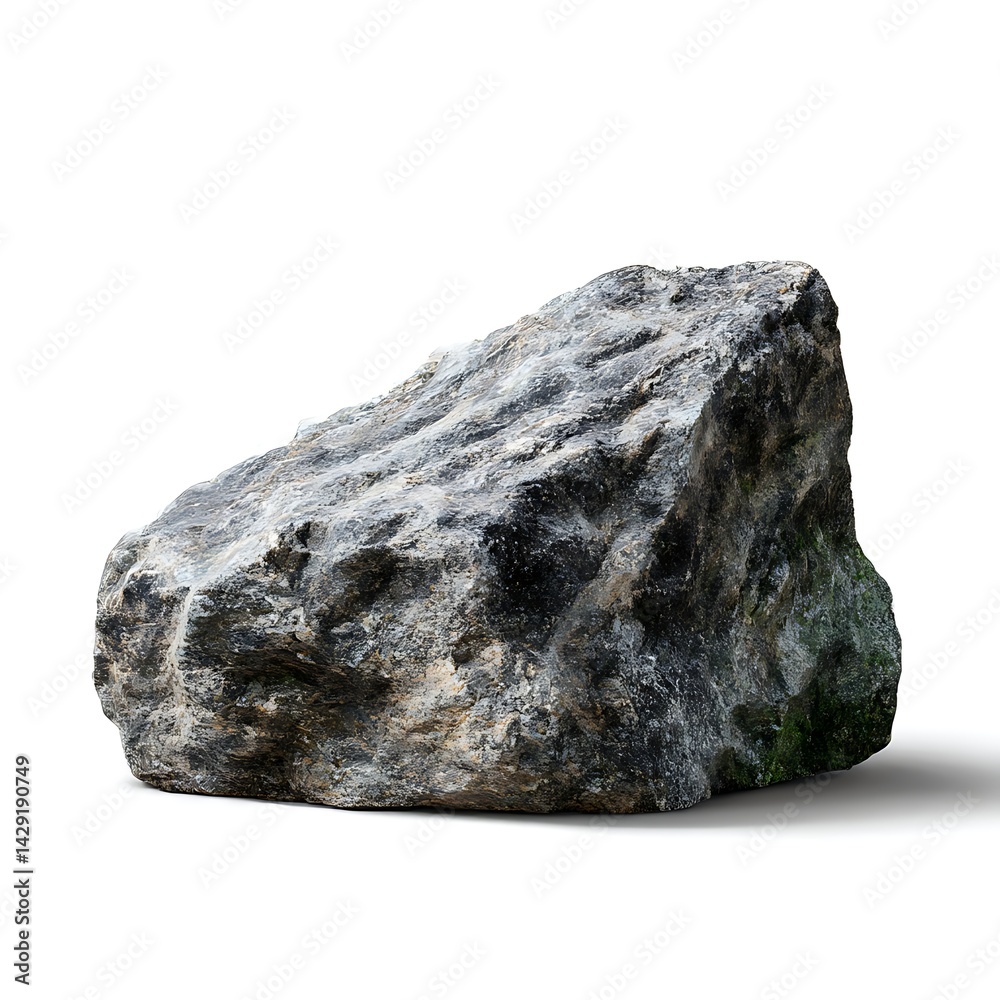 Fototapeta premium A large, textured rock or stone boulder isolated on a clean white background