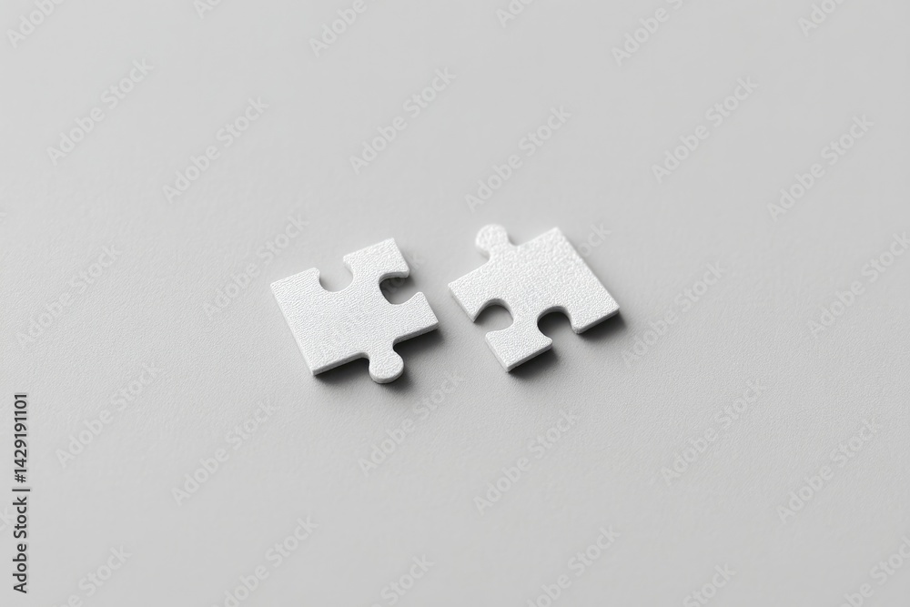 two disconnected puzzle pieces against plain monochrome background two disconnected puzzle pieces against plain monochrome background