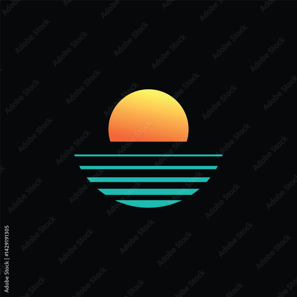 Simple logo sunset on the sea Simple logo sunset on the sea