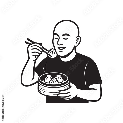 bald man eating dim sum 