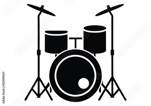 drum set icon  silhouette isolated on white background