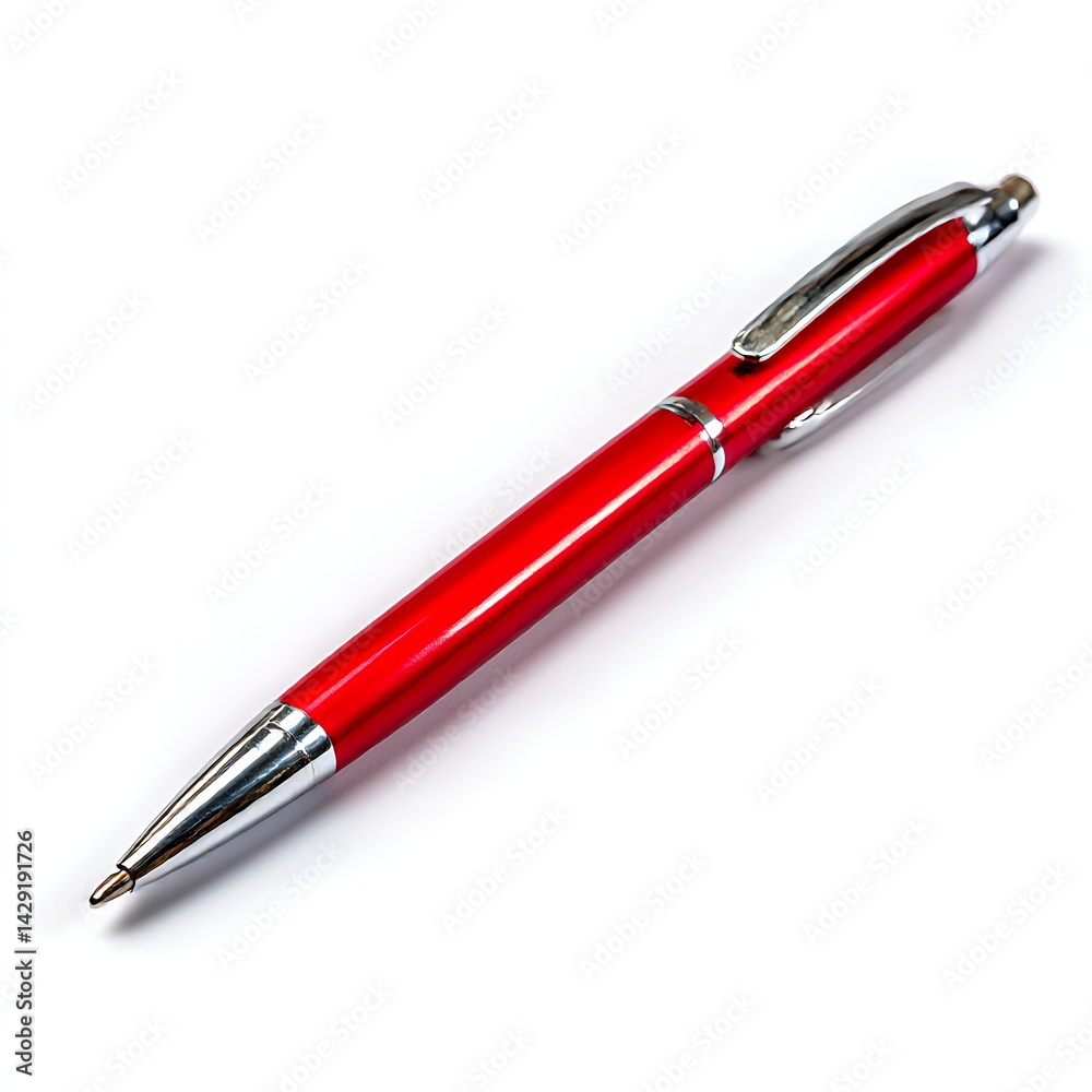 A red ballpoint pen isolated on a clean white background A red ballpoint pen isolated on a clean white background