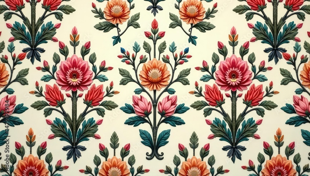 Intricate floral damask pattern in muted tones , repeat, home, floral design Intricate floral damask pattern in muted tones , repeat, home, floral design