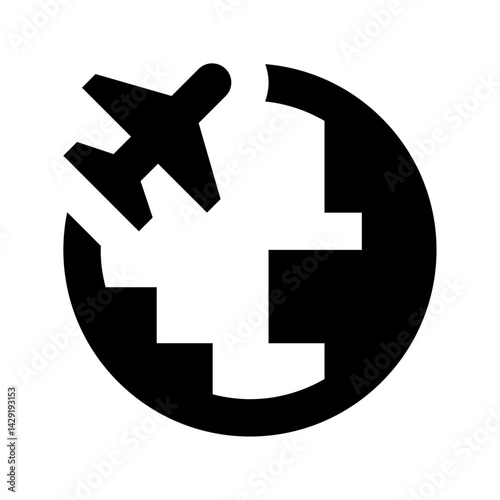 Airplane flying around the world icon representing global travel and international destinations and tourism design