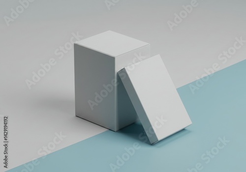 White Minimalist Packaging Boxes on Blue and White Background