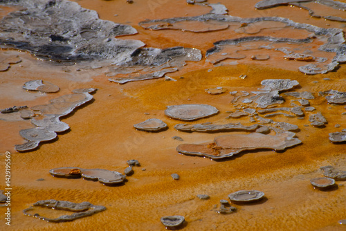 Travertine formations from hot spring water run off, Yellowstone National Park