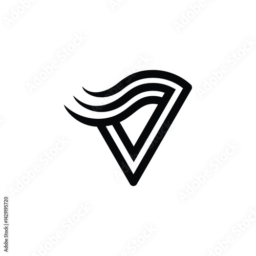 wave water liquid hair  triangle initial V logo design