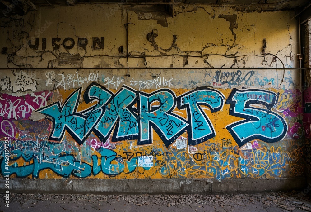 Obraz premium A wall covered in colorful graffiti with the word Carlsen written on it.