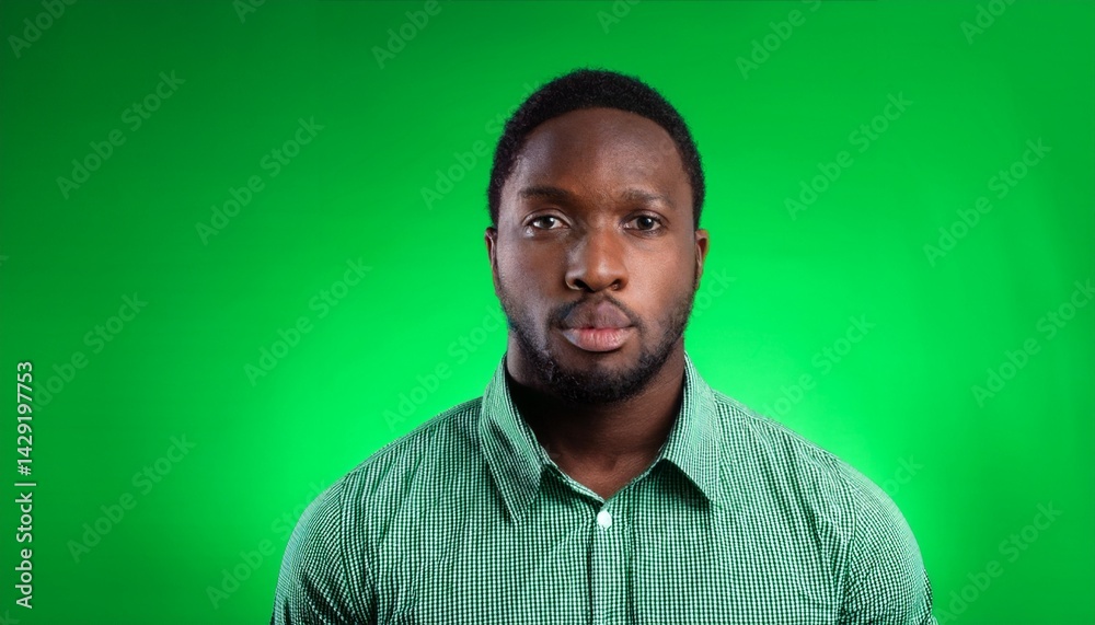 Fototapeta premium Man Facing Camera in Green Screen Studio