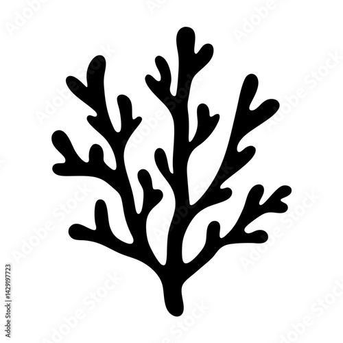 Stylized Black Seaweed Silhouette on a transparent . Perfect for Marine Themed Designs