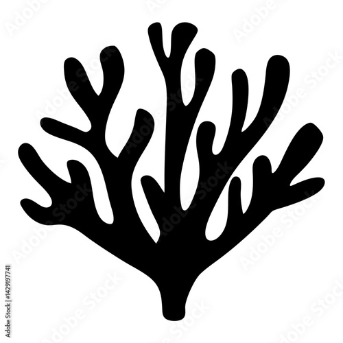 Stylized silhouette of sea coral, transparent . with organic branching shapes on a clean