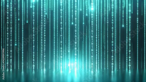 Digital Rain Of Binary Code Glowing Data Stream Visualization